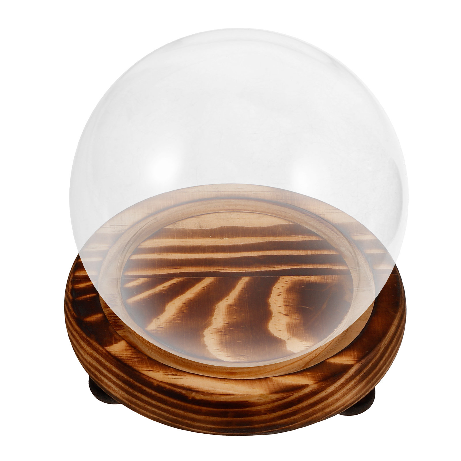 Plastic Dome Clear - Glass Dome Display Case with Wooden