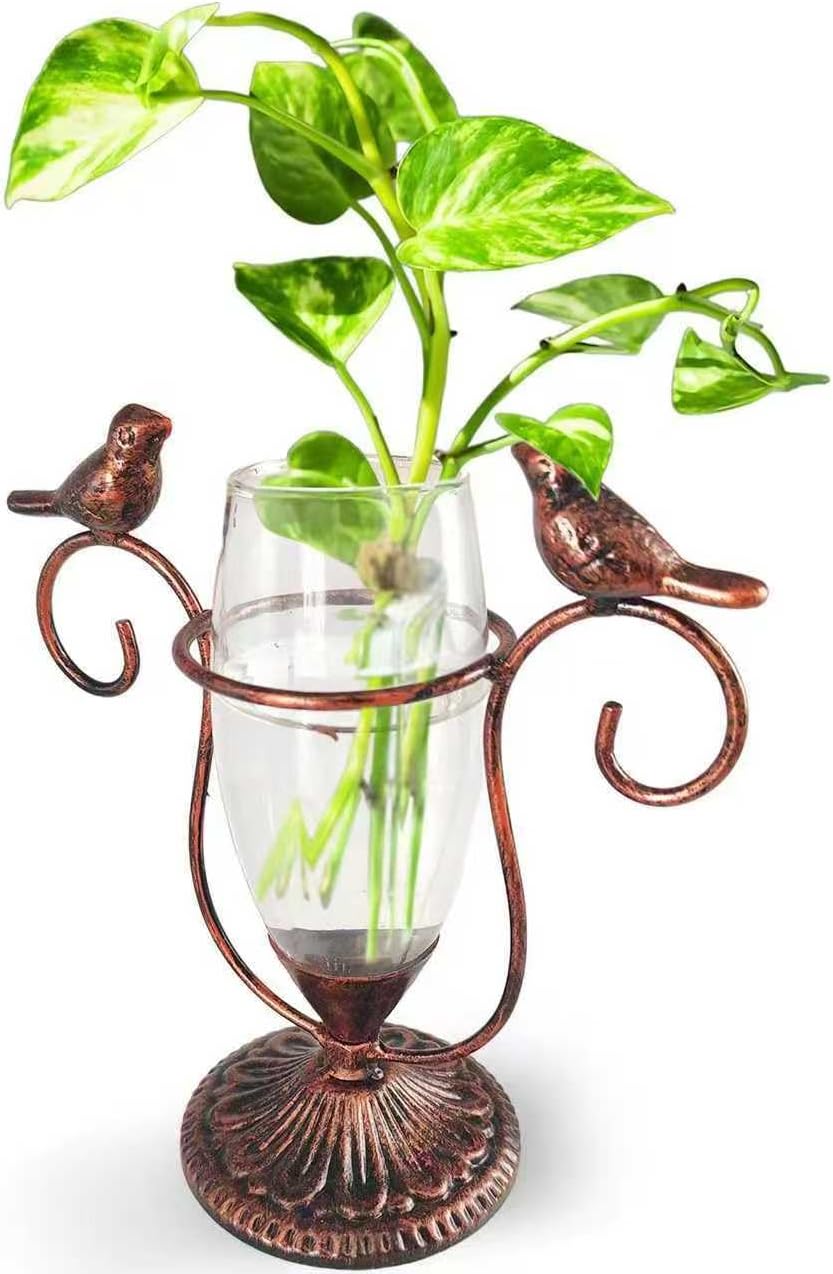 Propagation Station Vase - 2 Vintage Copper Bird Plant Propagation